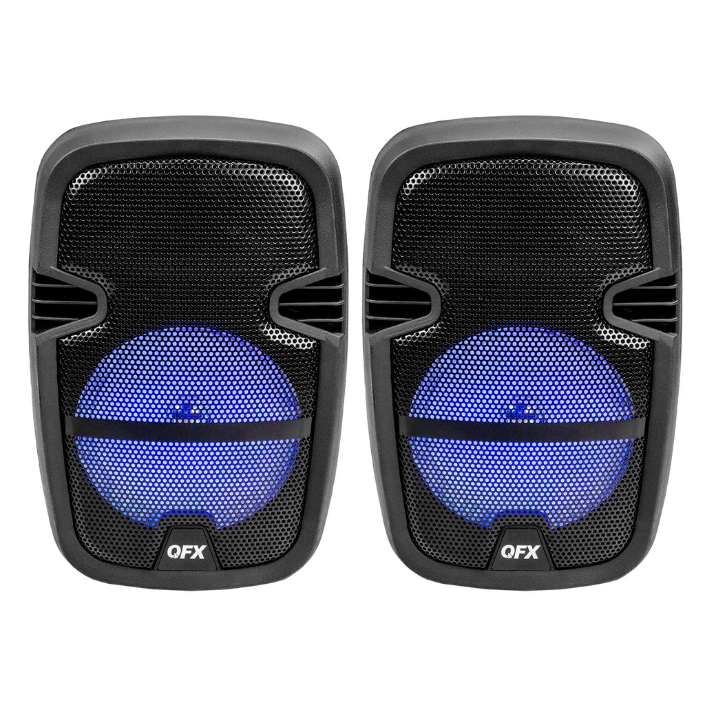 PBX-808TWS Dual 8-Inch Portable Bluetooth PA Speaker System with Stands, Wired Mics, Remotes, USB/FM/TWS/LED