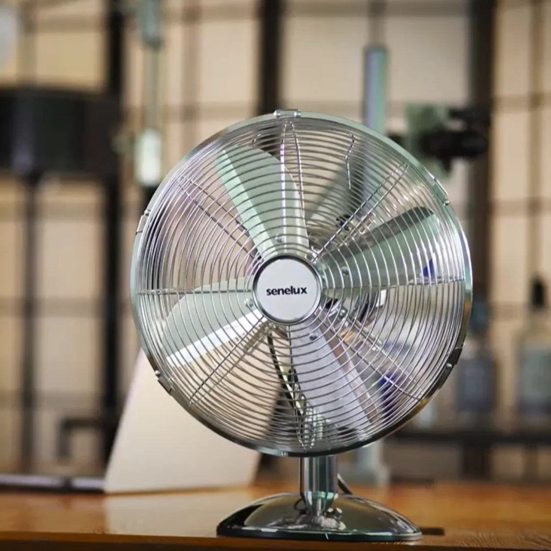 Senelux 12 inch Chrome Desk Fan; Great for Home Cooling and Comfort in Bedrooms, Living Rooms and Offices-2