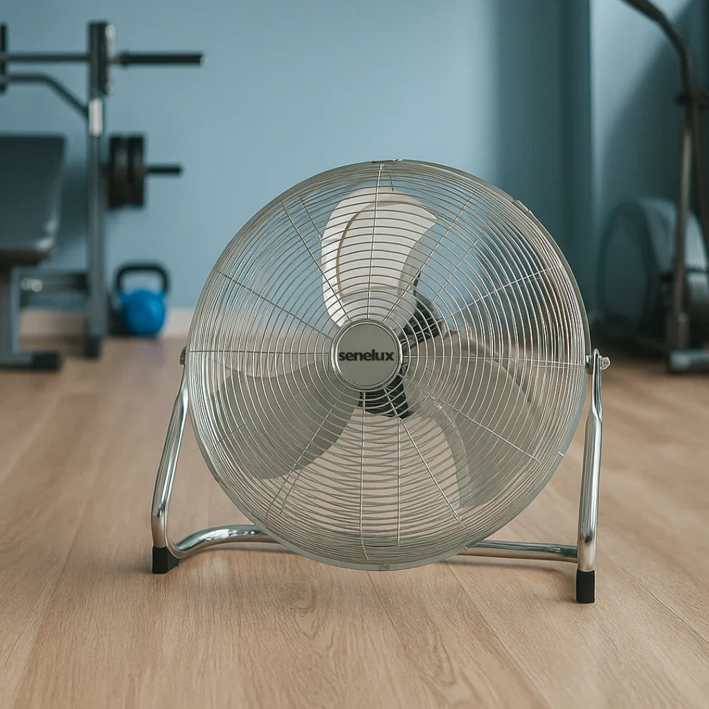 Chrome Floor Fan for Homes, Gyms, Bedrooms & Kitchens | with 3 Fan Speeds and Adjustable Tilt-1