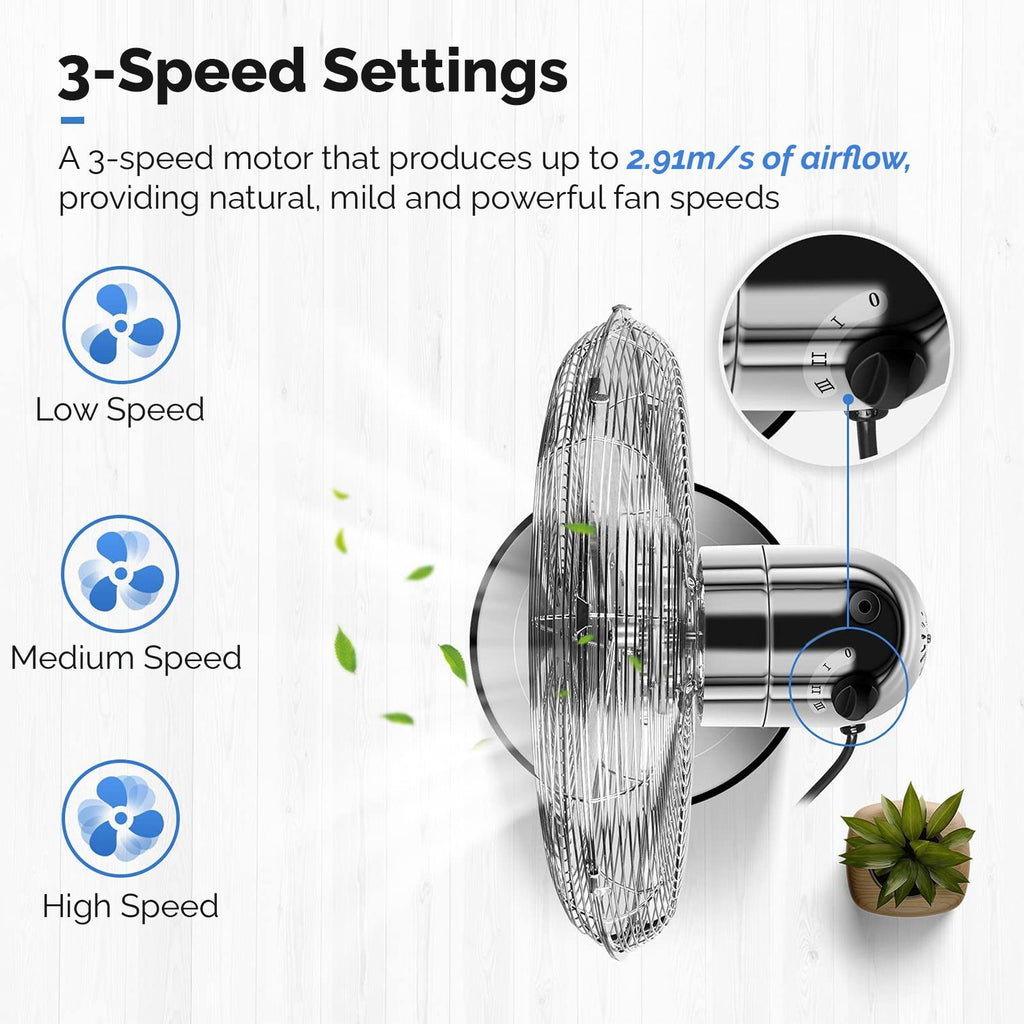 Senelux 16 Inch Metal Pedestal Floor Fan, Chrome Standing Fan with 5 Blades, Oscillating Function, 3 Speed Settings, Adjustable Height-2