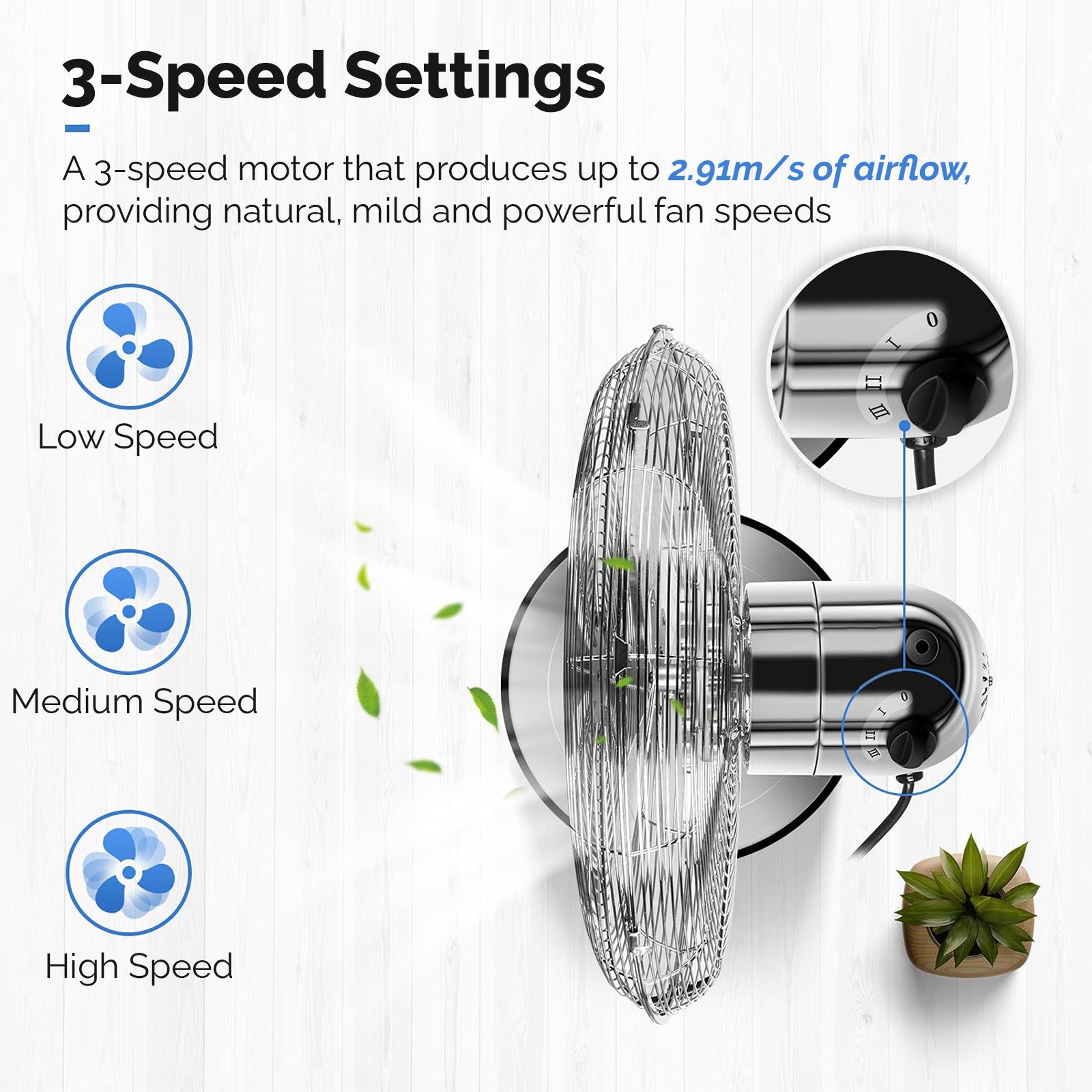 Senelux 16 Inch Metal Pedestal Floor Fan, Chrome Standing Fan with 5 Blades, Oscillating Function, 3 Speed Settings, Adjustable Height-2